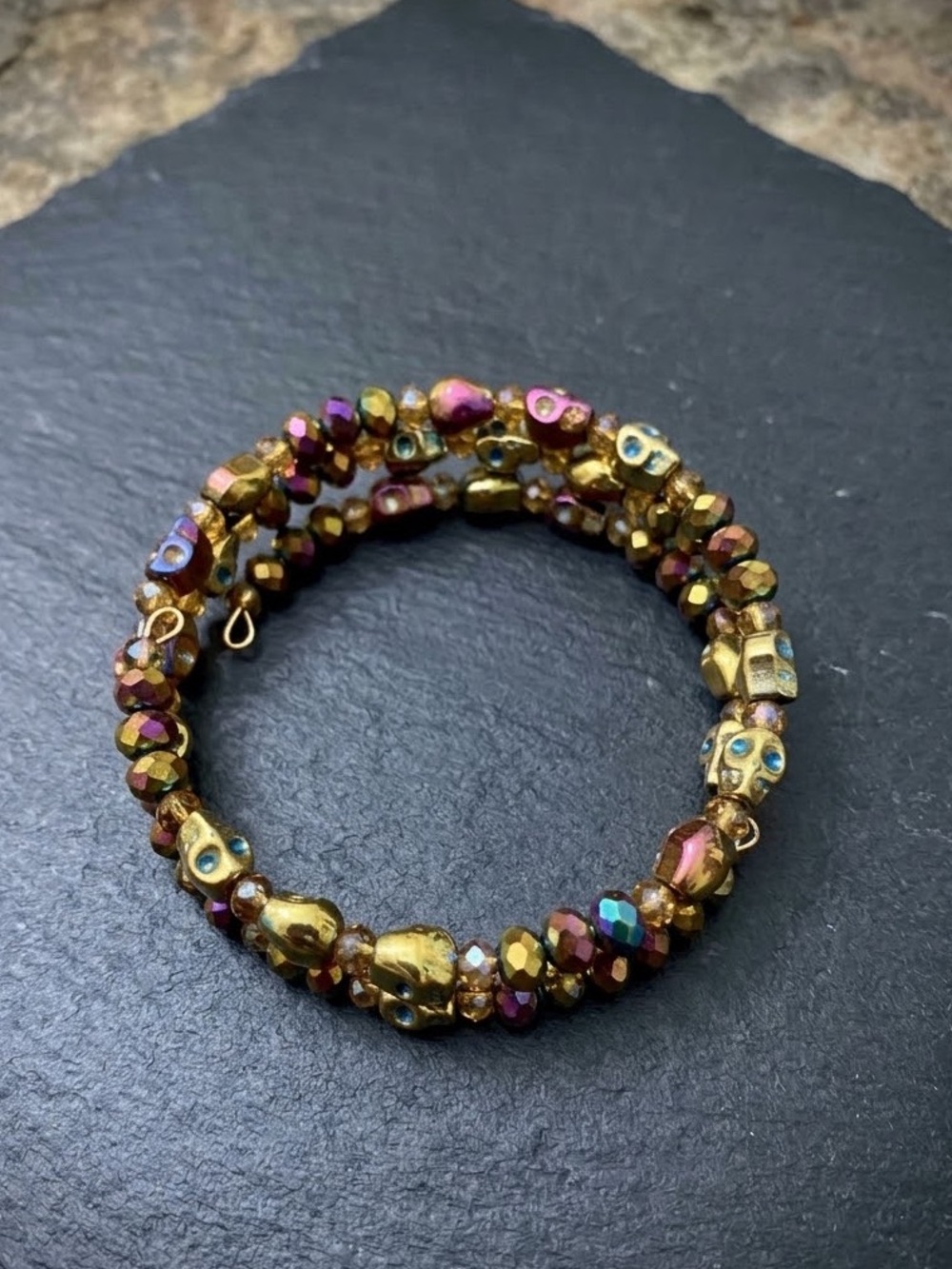 Cranberry Skulls Wrap Bracelet